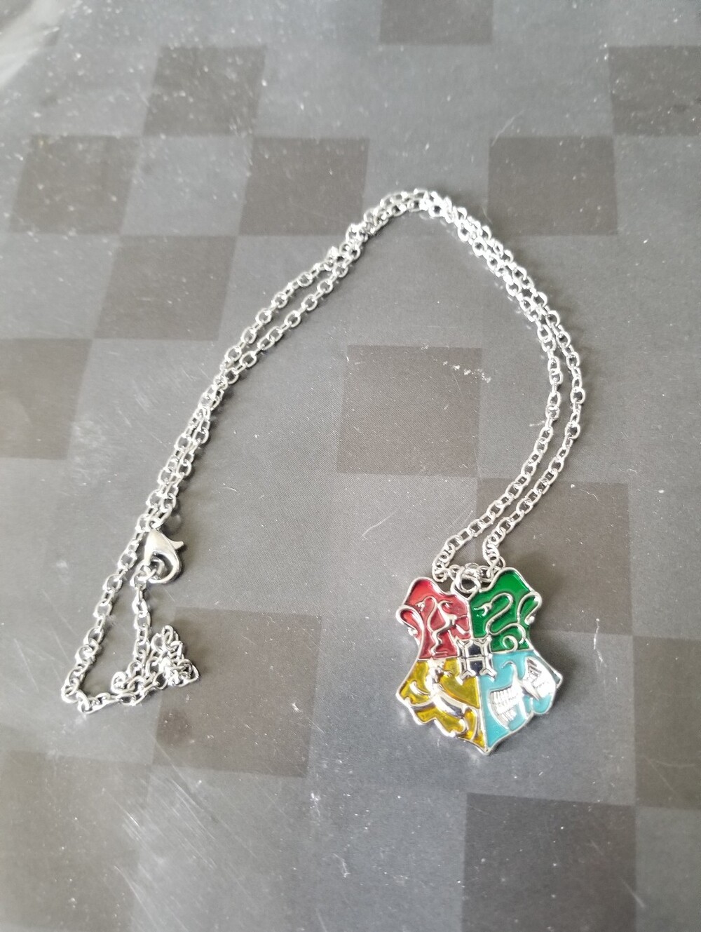 Silver Hogwarts Crest Pendant Necklace - Multicolor